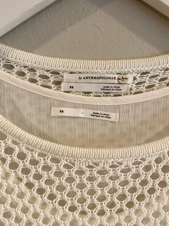 Anthropologie Ivory Crochet Open Knit Layered Sweater Set Size XS Boho Festival - Picture 3 of 11